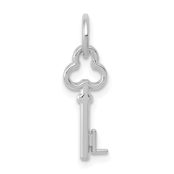 14k White Gold, Hannah Collection, Mini Initial L Shamrock Key Charm - Picture 1 of 5
